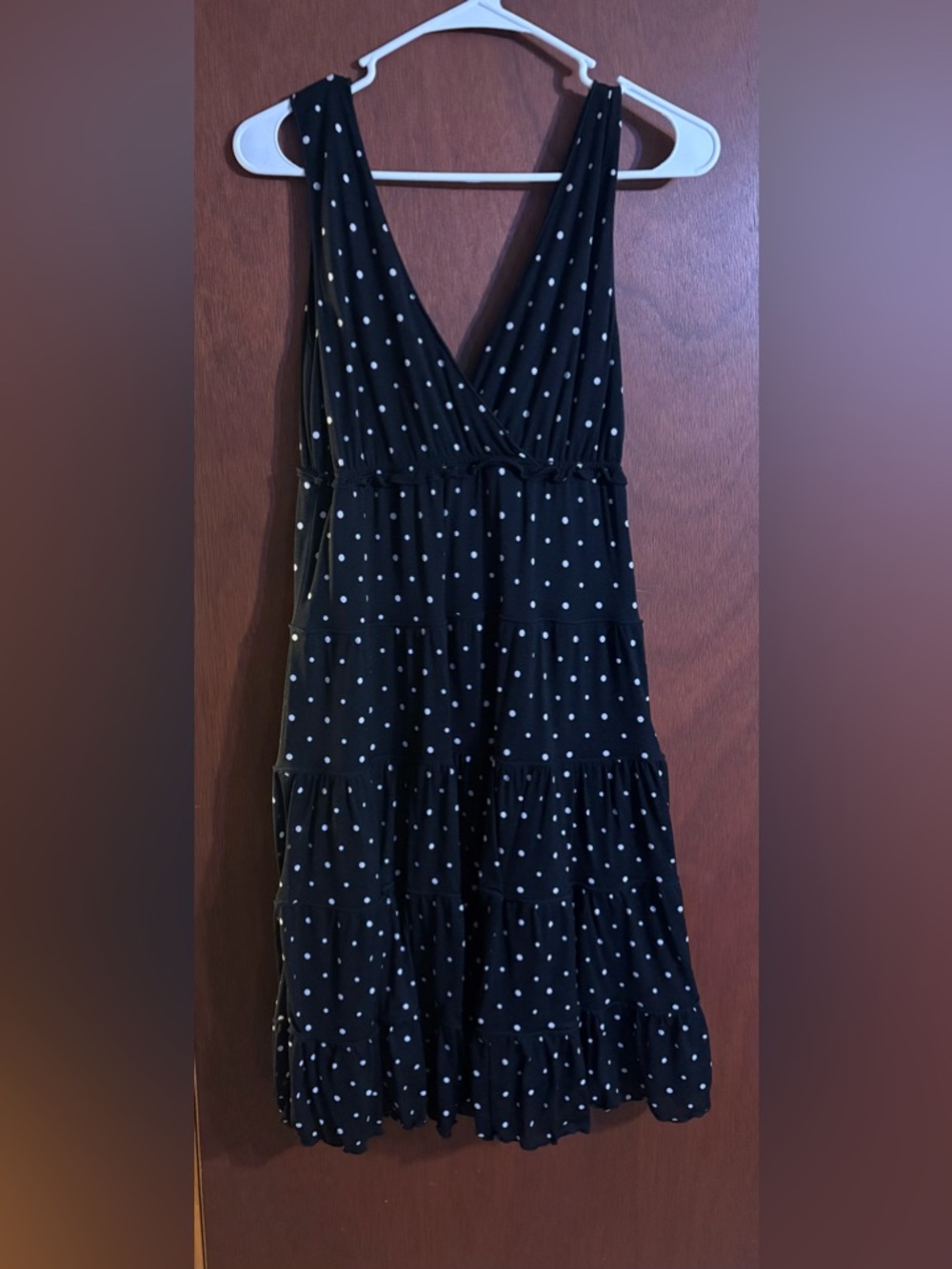 Jessica Howard Black Polka Dot Sleeveless V-Neck Tiered Dress